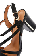 Women's Black Ankle Strap Thick Heeled Sandals | Derimod