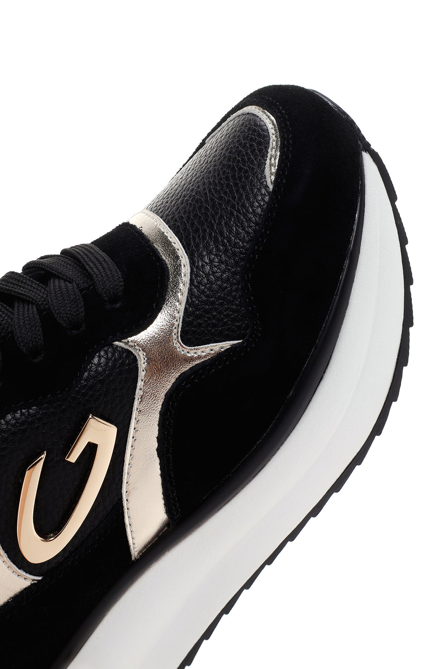 Alberto Guardiani Women's Black Gold Louise Thick Sole Leather Sneaker