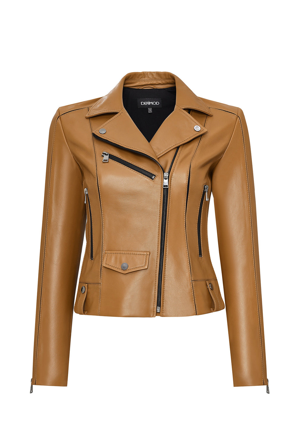 Bella Kadın Camel Biker Kısa Deri Ceket