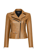 Bella Kadın Camel Biker Kısa Deri Ceket | Derimod