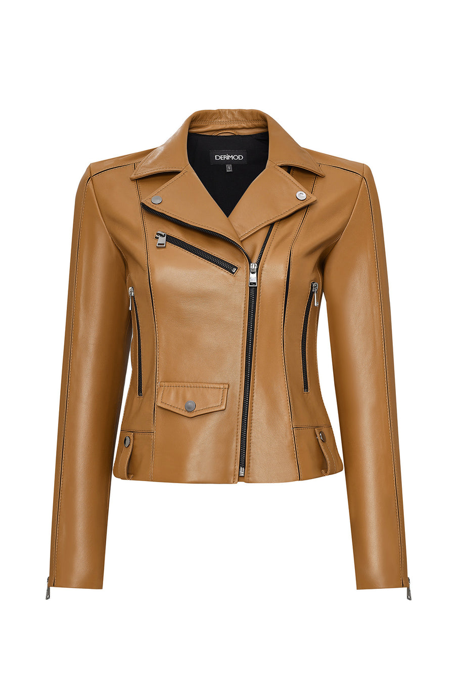 Bella Kadın Camel Biker Kısa Deri Ceket 25SGD5106U4 | Derimod