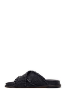 Woman Black Knitted Patterned Leather Slipper | Derimod