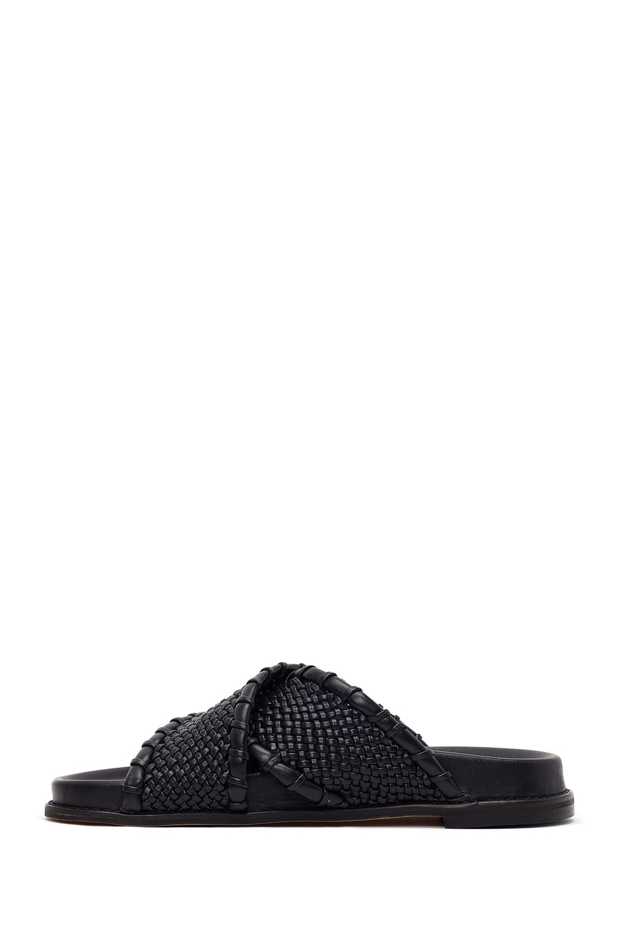 Woman Black Knitted Patterned Leather Slipper