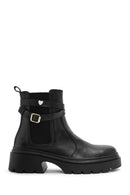 Women's Black Buckle Detailed Leather Chelsea Boots | Derimod