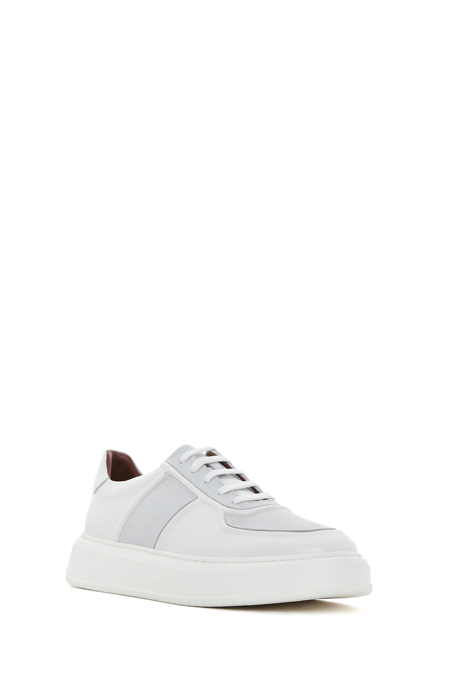 Erkek Beyaz Bağcıklı Deri Sneaker