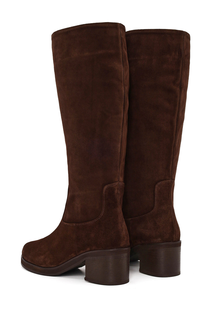Woman Brown Thick Heeled Suede Boots