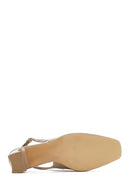Women's Beige Slingback Low Thick Heel Leather Shoes | Derimod