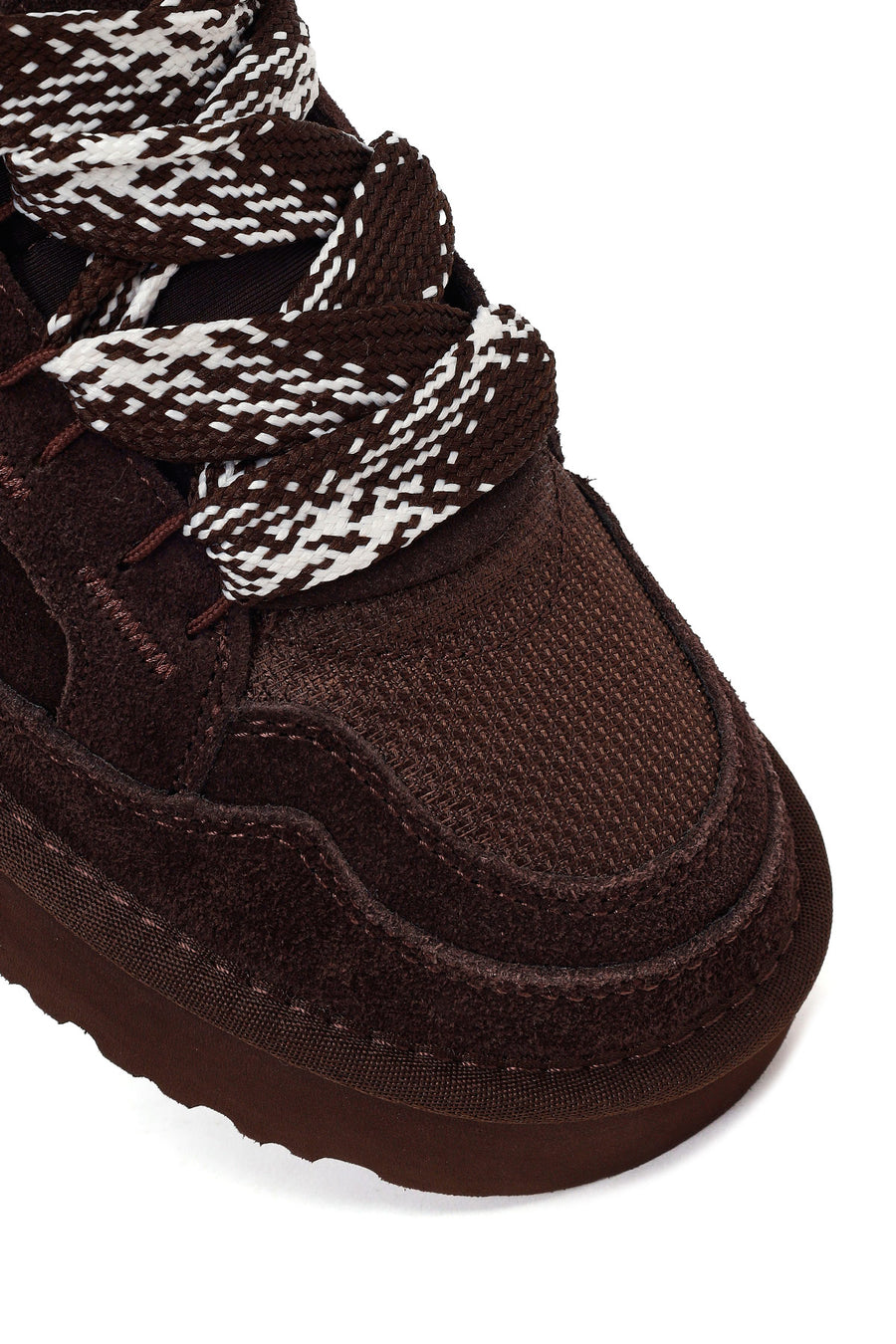 Woman Brown Lace-Up Thick-Soled Furry Suede Teddy Sneaker