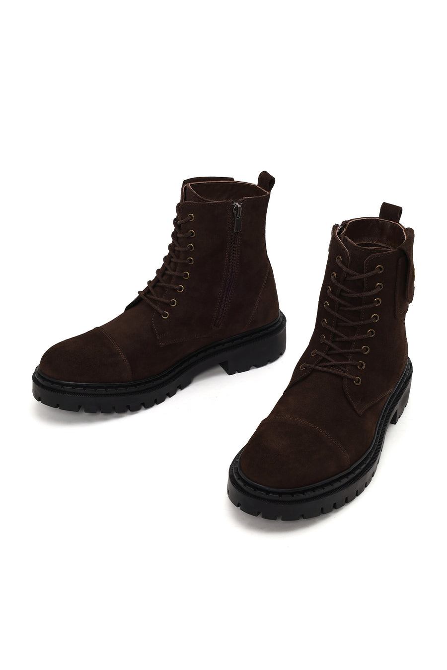 Male Brown Zip Closure Thick-Soled Suede Combat Boots