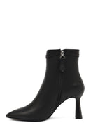 Woman Black Zip Closure Heeled Leather Boots | Derimod