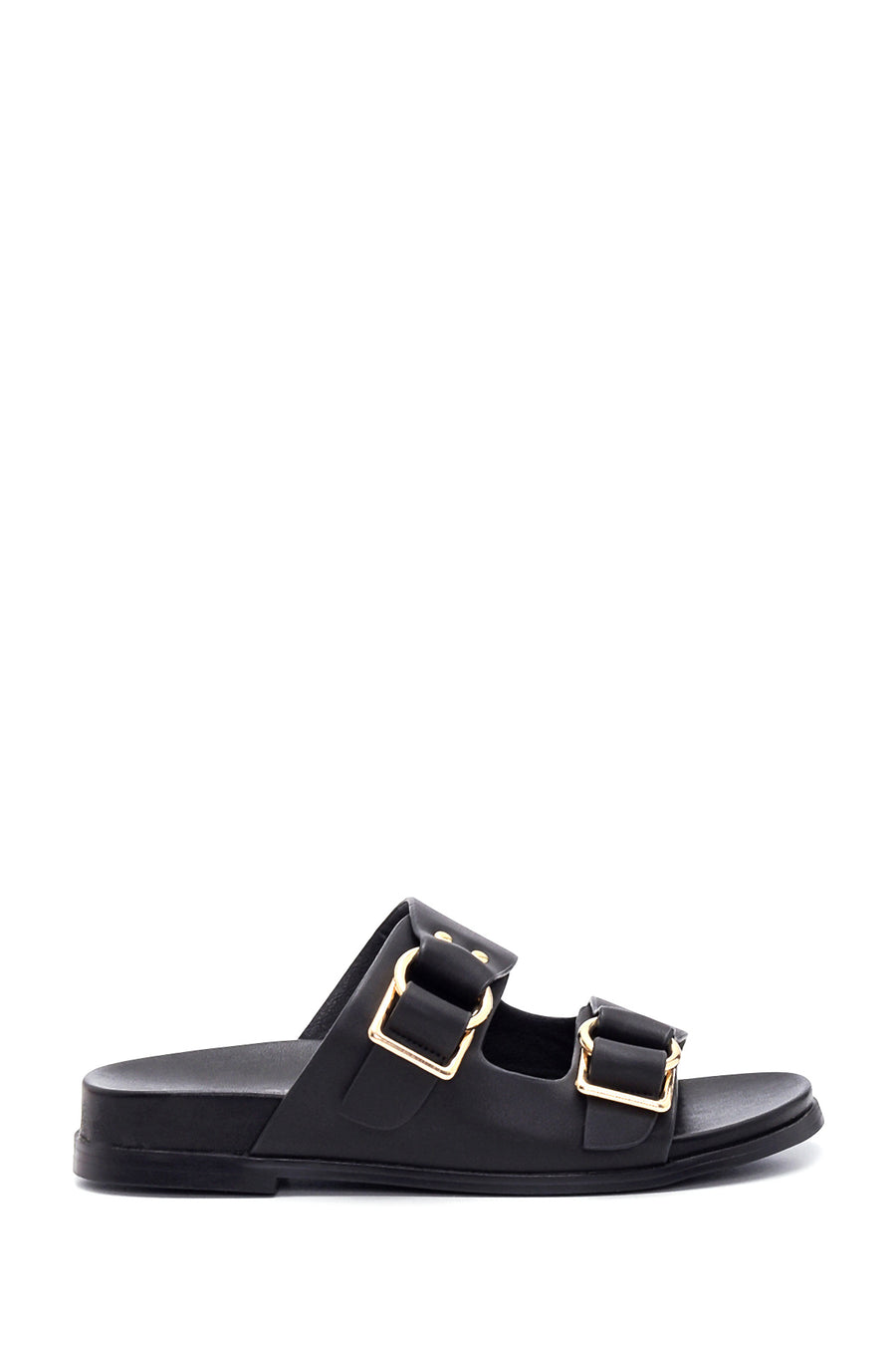 Women's Black Double Buckle Slippers 22SFD442318 | Derimod