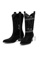 Women's Black Suede Leather Heeled Cowboy Boots | Derimod