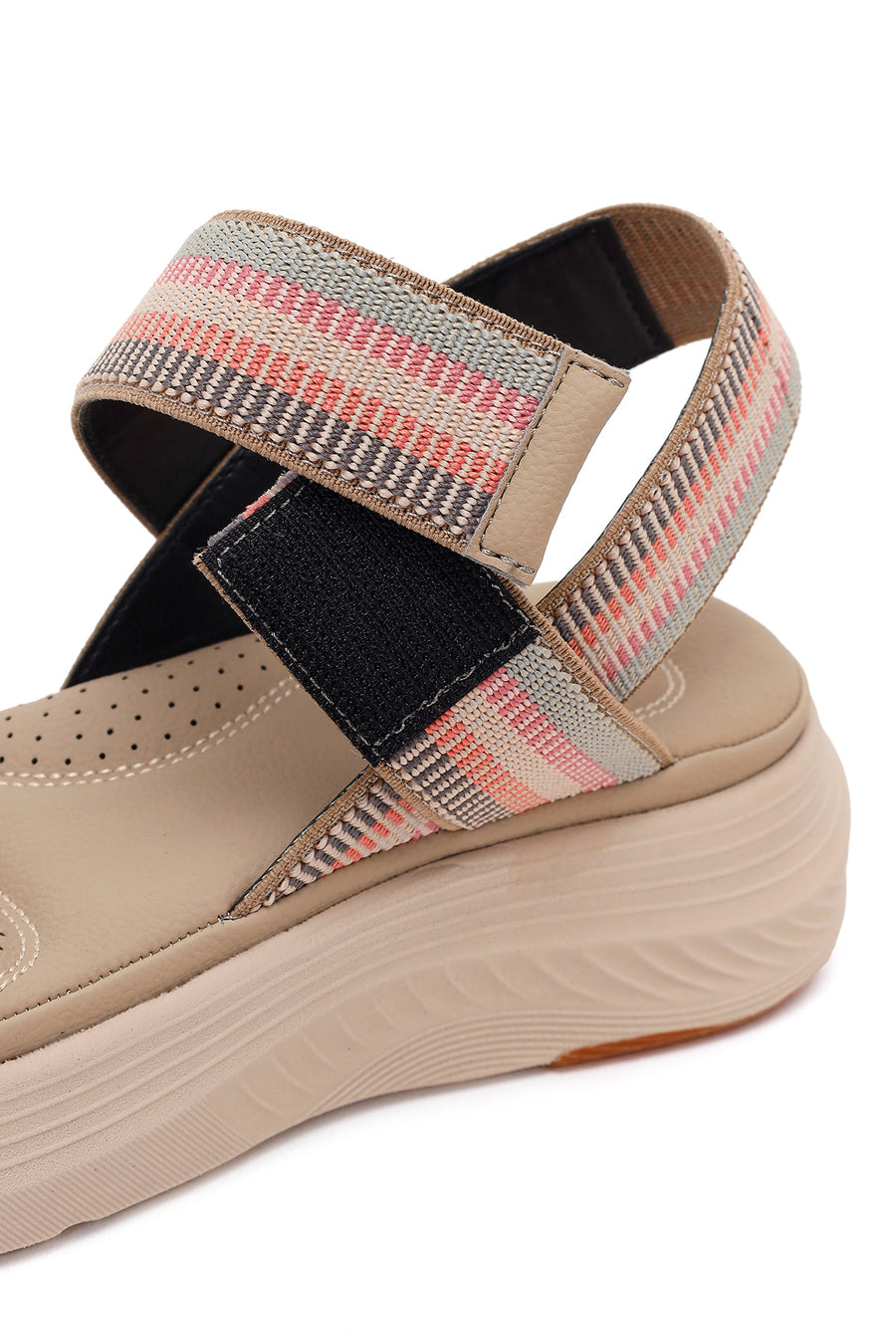 Women's Beige Strapped Thick-Soled Fabric Comfort Sandals