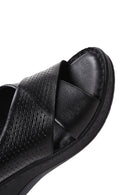 Women's Black Leather Wedge Heel Comfort Sandals | Derimod