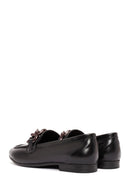 Women's Black Accessory Detailed Leather Masculine Loafer | Derimod