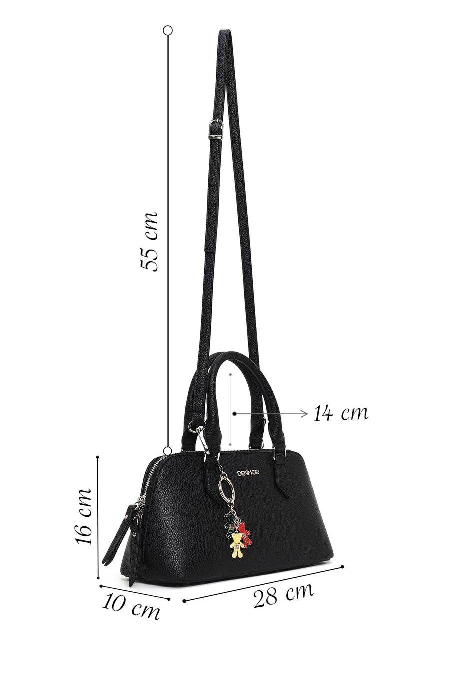 Woman Black Long-Strap Charm Shoulder Bag