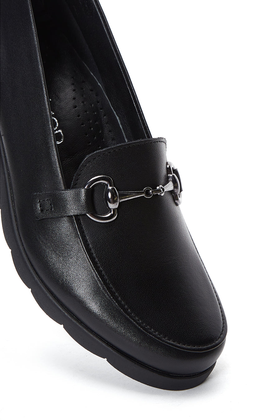 Women's Black Leather Wedge Heeled Comfort Loafer