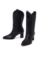 Kadın Siyah Kalın Topuklu Deri Kovboy Çizme | Derimod