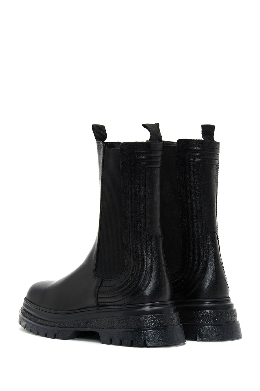 Women's Black Leather Thick Soled Chelsea Boots