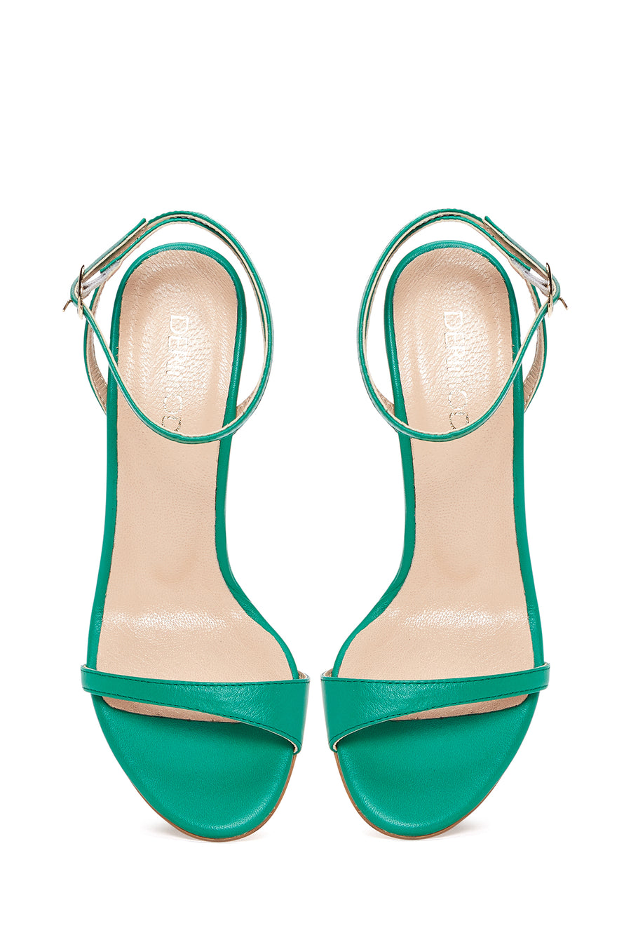 Women's Green Leather Heeled Sandals