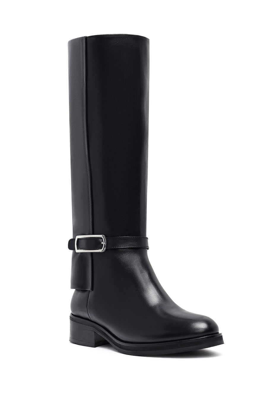 Woman Black Zippered Leather Boot