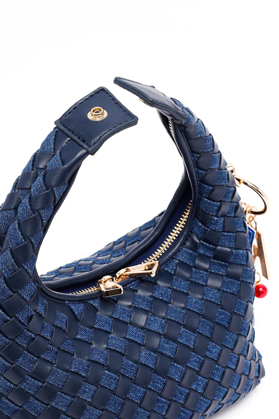 Woman Blue Long-Strap Braided Mini Underarm Bag