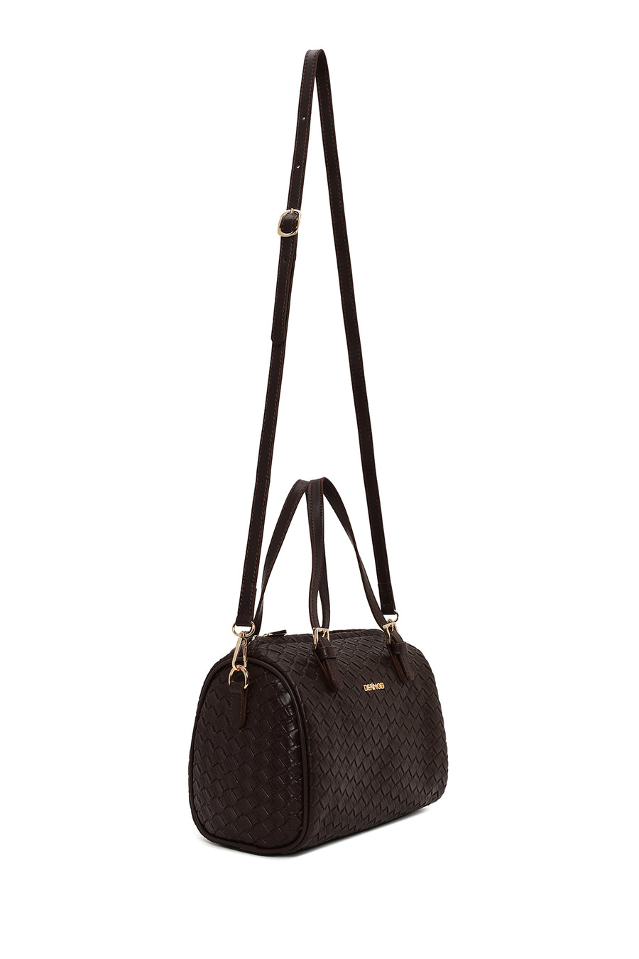 Woman Brown Long-Strap Knitted Shoulder Bag