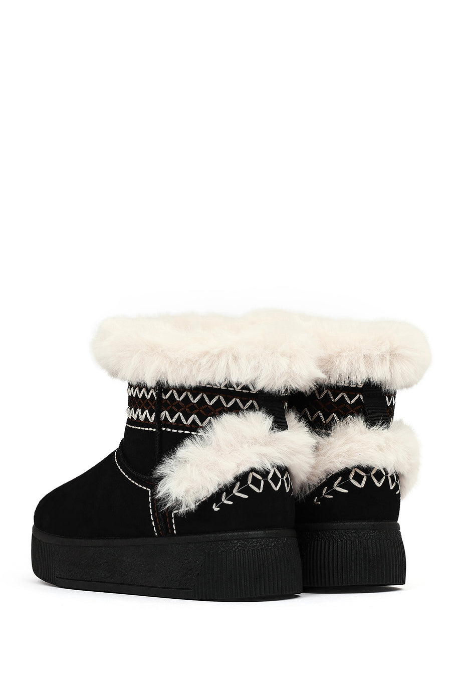 Women's Black Chunky Suede Teddy Boots