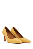 Woman Yellow Thick-Heeled Leather Stiletto | Derimod