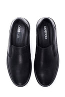 Men's Black Leather Perforated Sports Loafer | Derimod
