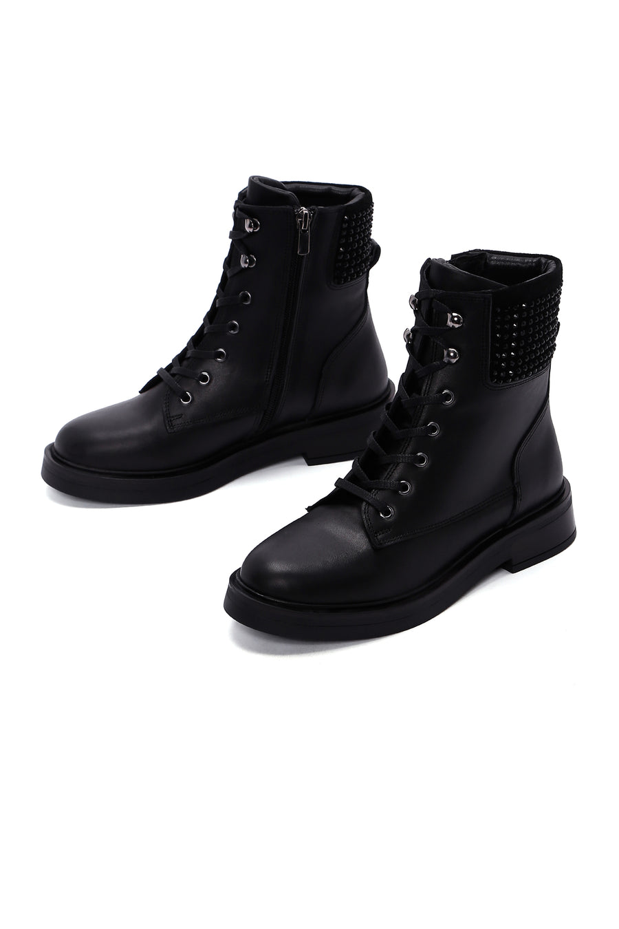 Women's Black Leather Stone Boots