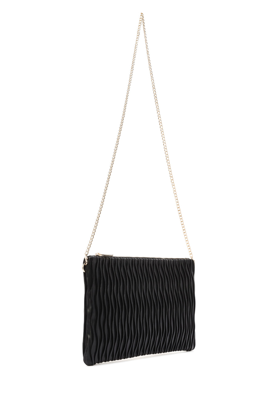 Women's Black Long Chain Strap Printed Clutch Bag