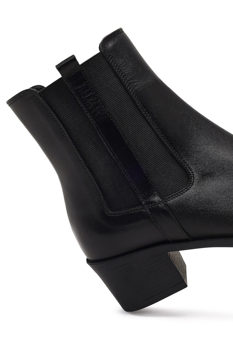 Women's Black Zippered Thick Heeled Leather Boot