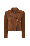 Marcy Women's Brown Double Breasted Suede Leather Jacket | Derimod
