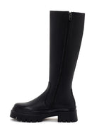 Women's Black Leather Thick Soled Zippered Boots | Derimod