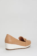 Brown Women's Leather Loafer with Wedge Heels | Derimod