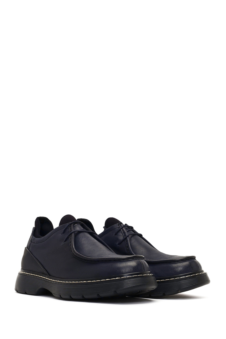Male Black Lace-Up Thick-Soled Leather Casual Shoes