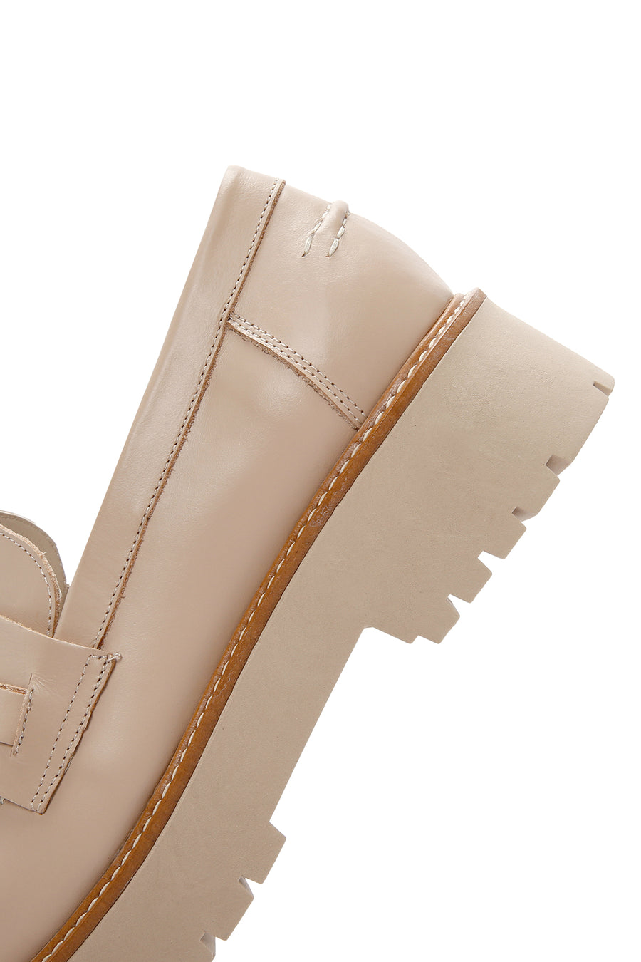 Women's Beige Thick Soled Leather Masculine Loafer