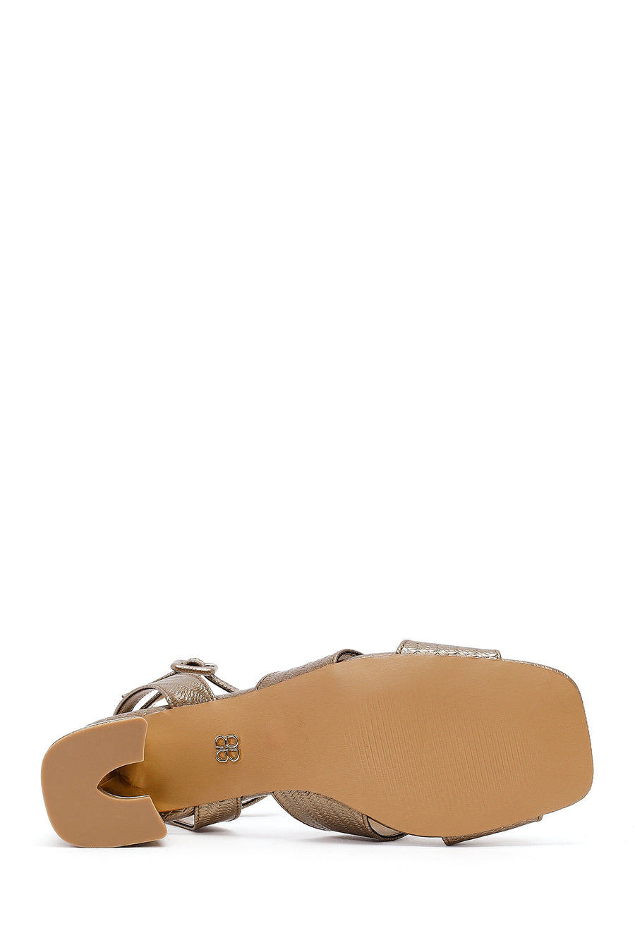 Woman Bronze Ankle-Buckle Printed Block-Heel Sandals