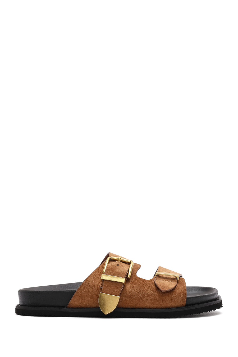 Women's Brown Buckled Suede Slippers 25SFE401010 | Derimod