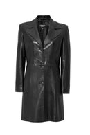 Christina Women's Black Fur Long Leather Coat | Derimod