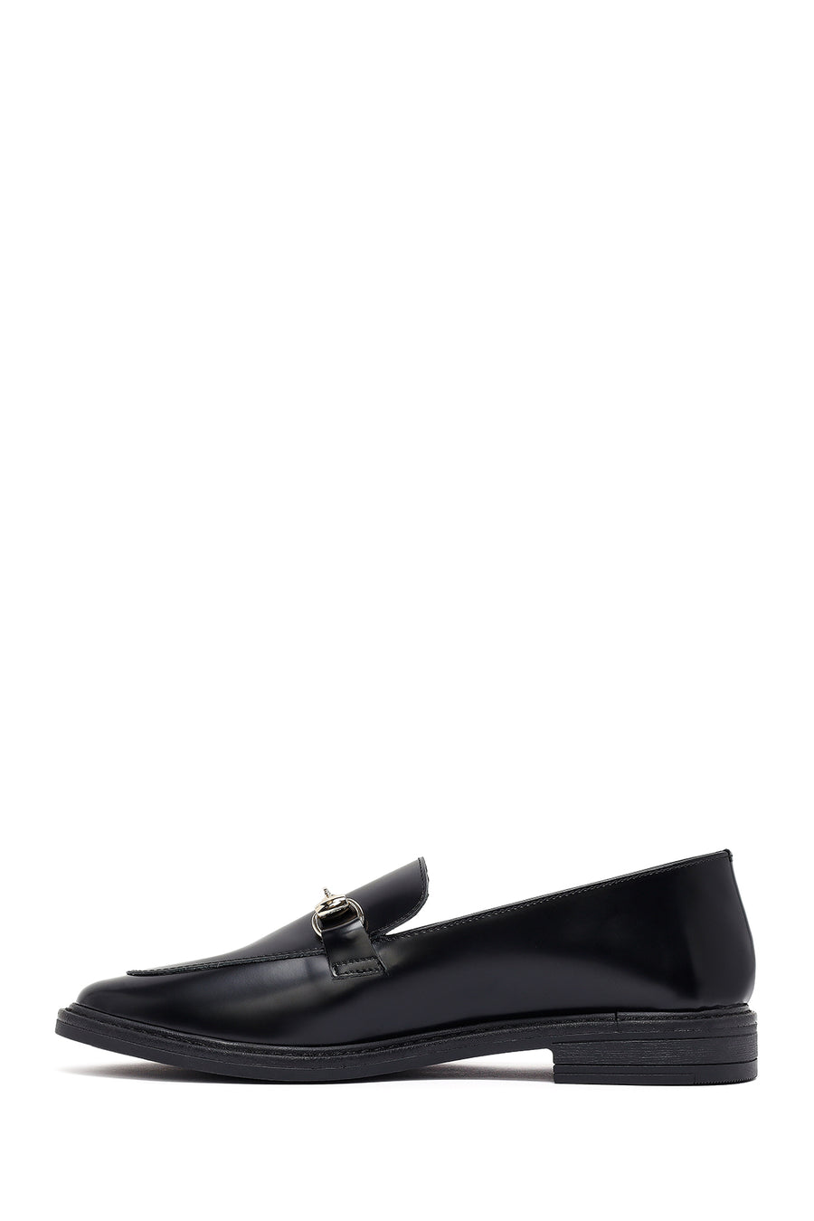 Kadın Siyah Tokalı Deri Maskülen Loafer
