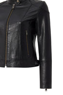 Prima Women's Black Short Leather Jacket | Derimod