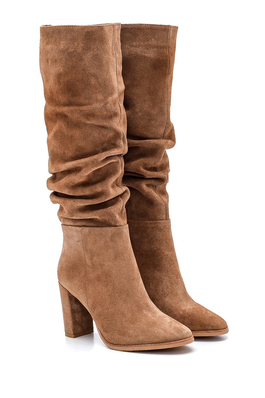 Women's Leather Suede Casual Heeled Boots
