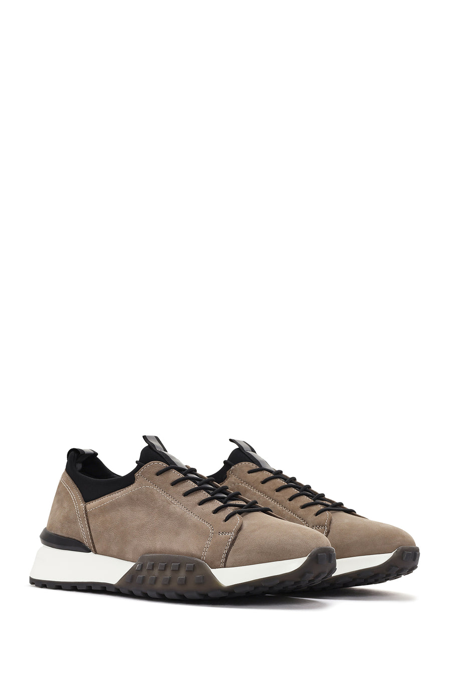 Men's Beige Thick Sole Lace Up Leather Casual Sneaker