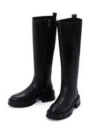 Woman Black Zippered Thick Sole Leather Boot | Derimod
