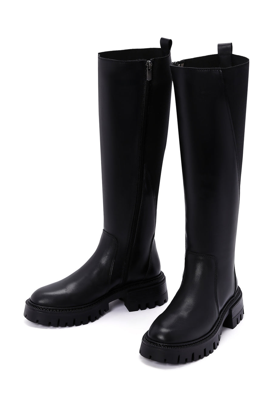 Women's Black Zippered Thick Soled Leather Boots