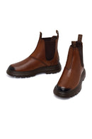 Male Tan Chunky-Soled Leather Chelsea Boots | Derimod