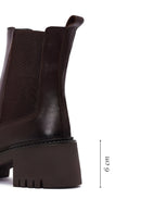 Woman Brown Chunky-heeled Leather Chelsea Boots | Derimod
