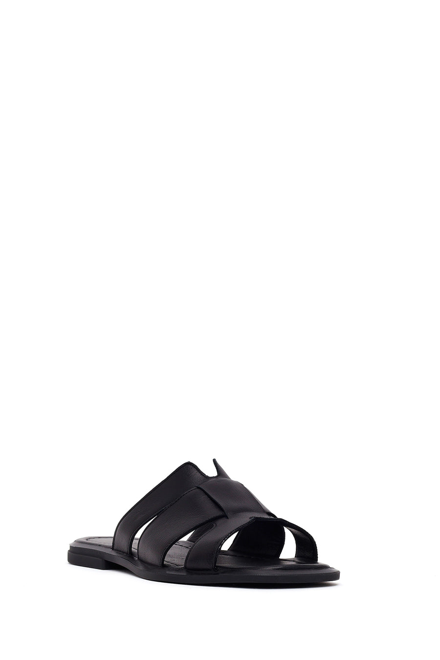 Woman Black Leather Slippers